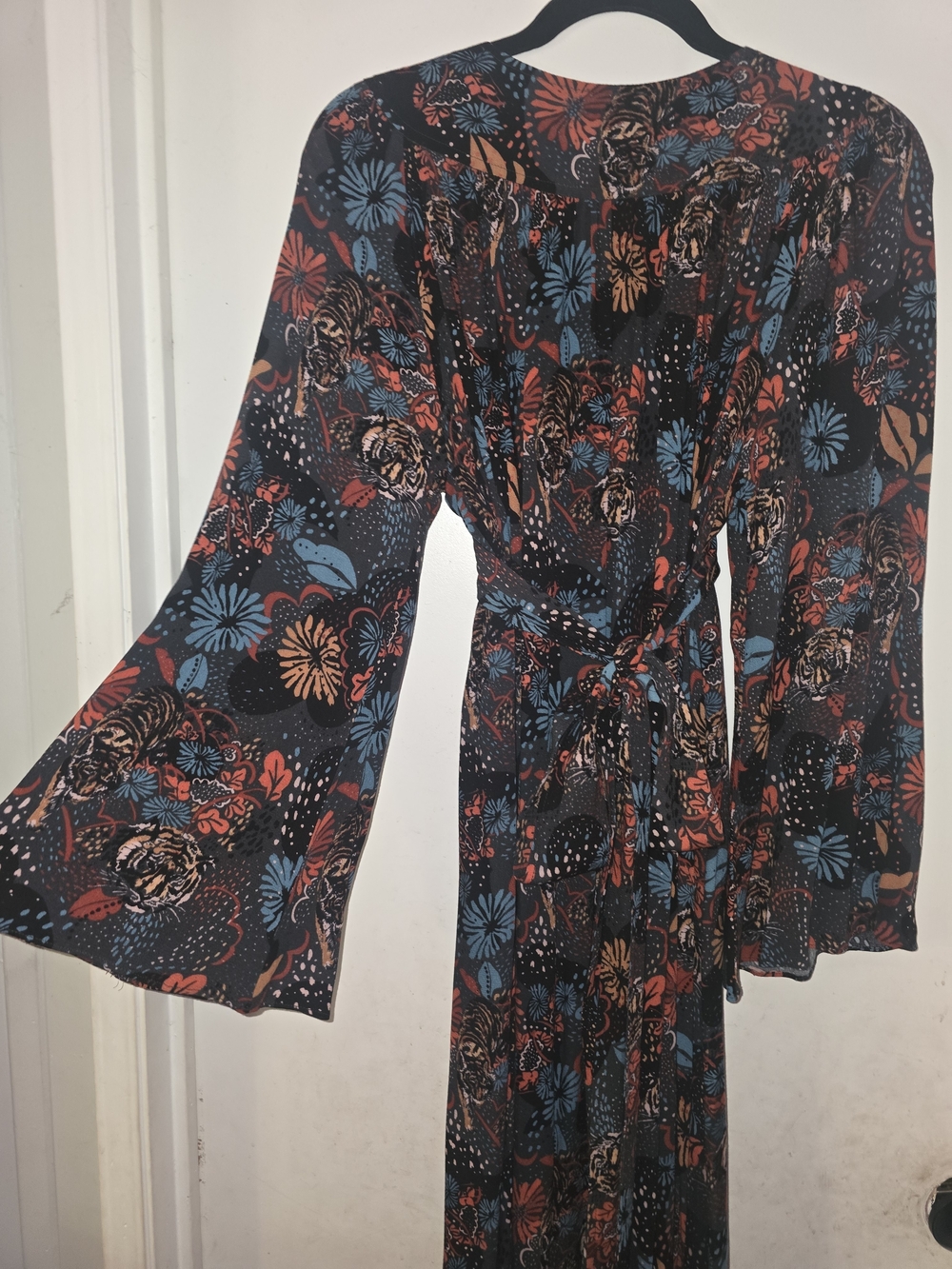 Free People Tiger Pint Maxi Dress with Blue and Rust Floral Accents 100% Rayon - Picture 8 of 14